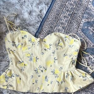 Strapless Floral Bustier Top in Pale Yellow